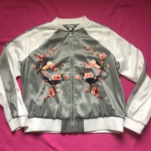 Belle Sky Bomber Jacket Mockingbird Flower Print